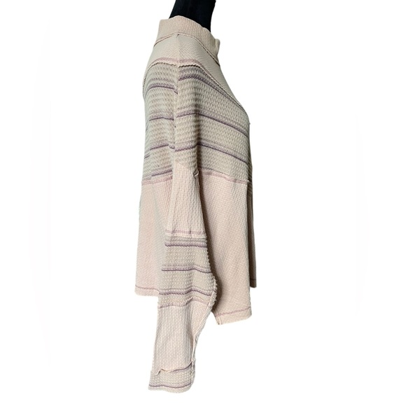 Miss Me Salmon Pink Purple Boho Hippie Retro Chevron Long Sleeve Mock Neck Top - Picture 6 of 10